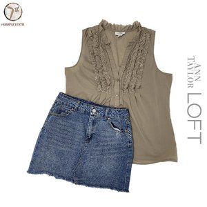 (40% OFF) Loft Tan Sleeveless Ruffle Blouse Cute Button Down Top